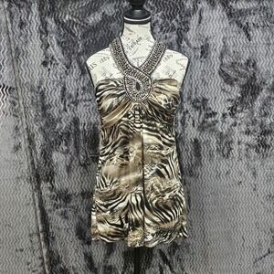 VTG Studio Y Juniors M Babydoll Top Studded Halter Animal Print Y2K 90s Cocktail
